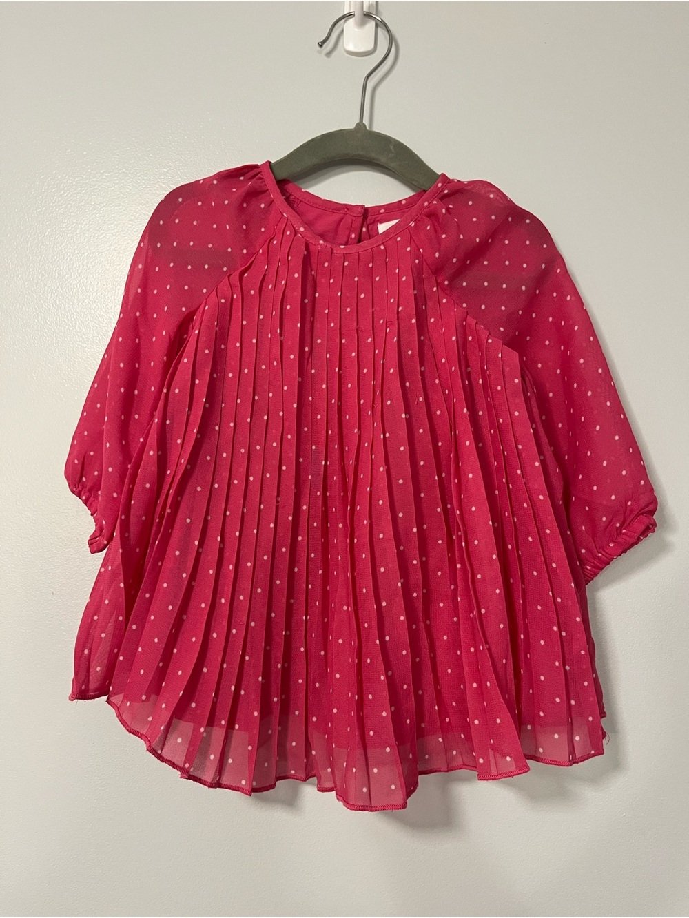 GAP Hot Pink Polka Dot Pleated Chiffon Dress